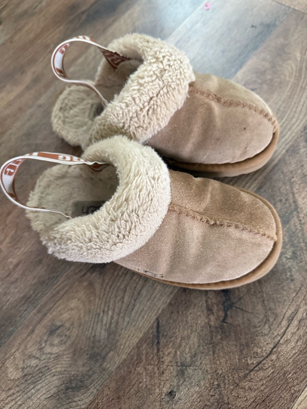 UGG Kids Tan Shearling-Lined Slip-On Slippers